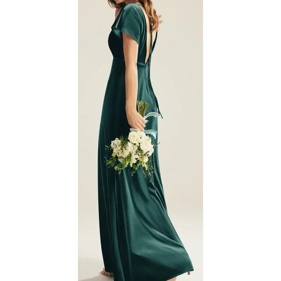 AW BRIDAL SZ 4 S hunter green velvet Meara wedding formal maxi dress NEW B126 - Picture 3 of 4